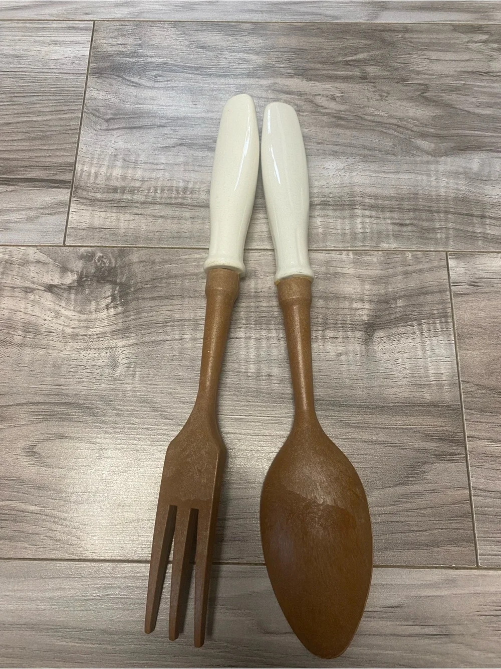 Vintage Disney Mickey Mouse 2pc Salad Serving Spoon & Fork Set Ceramic Handle